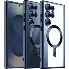 M.TK Moveteck Samsung Galaxy S26 Ultra Kılıf Magsafe Wirelles Şarj Destekli Parlak Renkli Kenarlı Arkası Şeffaf Silikon Tam Kamera Lens Korumalı