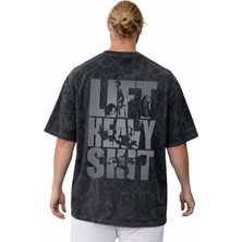 Sevbano Lift Heavy Shit Fitness Bodybuilding Sporcu Sırt Baskılı Unisex Oversize Vintage Yıkamalı Tişört