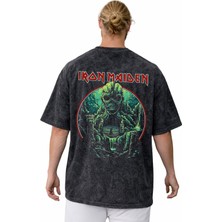 Sevbano Iron Maiden Rock Metal Müzik Grubu Sırt Baskılı Unisex Oversize Vintage Yıkamalı Tişört