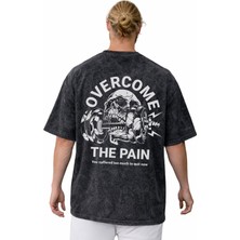Sevbano Overcome The Pain Fitness Bodybuilding Sporcu Sırt Baskılı Unisex Oversize Yıkamalı Tişört