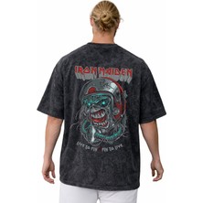 Sevbano Iron Maiden Rock Metal Müzik Grubu Sırt Baskılı Unisex Oversize Vintage Yıkamalı Tişört