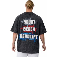 Sevbano Squat Bench Deadlift Bodybuilding Fitness Sırt Baskılı Unisex Oversize Vintage Yıkamalı Tişört