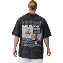 Sevbano Bad Bunny Rapper Şarkıcı Sırt Baskılı Unisex Oversize Vintage Yıkamalı Tişört