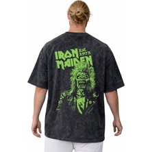 Sevbano Iron Maiden Rock Metal Müzik Grubu Sırt Baskılı Unisex Oversize Vintage Yıkamalı Tişört