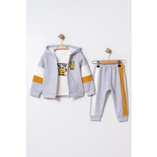 Chicsy Baby Bebek Çocuk Mevsimlik Panda Baskılı Kapüşonlu Fermuarlı Sweatshirt Tişört ve Eşofman Altı 3’lü Takım