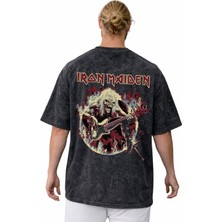 Sevbano Iron Maiden Rock Metal Müzik Grubu Sırt Baskılı Unisex Oversize Vintage Yıkamalı Tişört