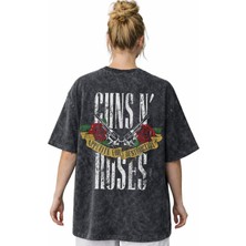 Sevbano Tasarım Guns N' Roses Rock Metal Müzik Grubu Sırt Baskılı Unisex Oversize Vintage Yıkamalı Tişört