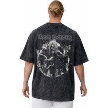 Sevbano Iron Maiden Rock Metal Müzik Grubu Sırt Baskılı Unisex Oversize Vintage Yıkamalı Tişört