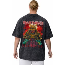Sevbano Iron Maiden Rock Metal Müzik Grubu Sırt Baskılı Unisex Oversize Vintage Yıkamalı Tişört
