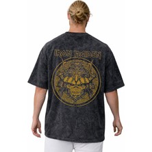 Sevbano Iron Maiden Rock Metal Müzik Grubu Sırt Baskılı Unisex Oversize Vintage Yıkamalı Tişört