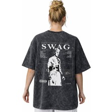 Sevbano Tasarım Swag Justin Bieber Şarkıcı Sırt Baskılı Unisex Oversize Vintage Yıkamalı Tişört