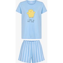 Penti Açık Mavi Happy Day Çizgili Kısa Kollu Şort Pijama Takımı