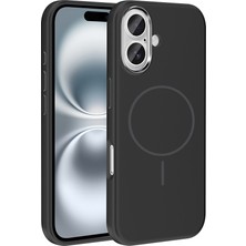 Rengareng iPhone 16 Kılıf M-Safe Şarj Özellikli Metal Kamera Çerçeveli Zore Edi Silikon Kapak - Siyah