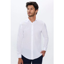 Tudors Slim Fit Uzun Kollu Pamuklu Kolay Ütü Beyaz Erkek Gömlek