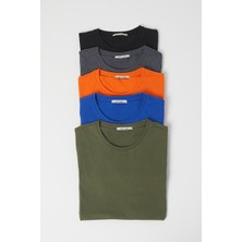 Polo State Erkek 5-Li T-Shirt Saks Bisiklet Yaka %95 Pamuk %5 Elastan Rahat Stil