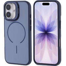 Rengareng iPhone 17 Kılıf M-Safe Şarj Özellikli Kamera Standlı Zore Notron Kapak - Lacivert