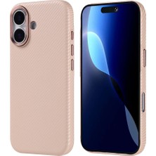Rengareng iPhone 17 Kılıf M-Safe Şarj Özellikli Karbon Fiber Görünümlü Mnc Nekst Kapak - Bej