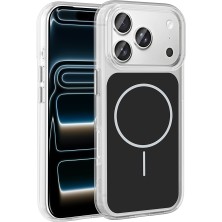 Rengareng iPhone 17 Pro Kılıf M-Safe Şarj Özellikli Metal Buton Tasarımlı Zore Ikonik Sert Silikon Kapak - Siy