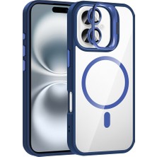 Rengareng iPhone 17 Kılıf Standlı ve Kamera Lens Hediyeli M-Safe Şarj Özellikli Zore Etro Kapak - Lacivert