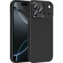 Rengareng iPhone 17 Pro Max Kılıf M-Safe Şarj Özellikli Karbon Fiber Görünümlü Zore Truva Silikon Kapak - Siya