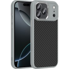 Rengareng iPhone 17 Pro Max Kılıf M-Safe Şarj Özellikli Karbon Fiber Görünümlü Zore Truva Silikon Kapak - Gri
