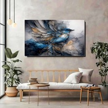 Artprinta Mavi Kuş Kanvas Tablo – Altın Detaylı Modern Sanatsal Duvar Dekoru