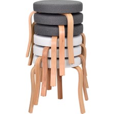 Vilinze Ege Teddy Kumaş Naturel Ahşap Ayak Istiflenebilir Mutfak-Balkon Taburesi (6 Adet)