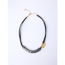 Jimmy Key Siyah Deri Görünümlü Ayarlanabilir Kolye