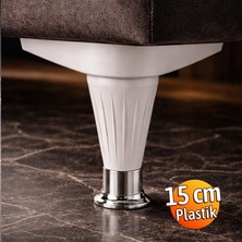Badem10 1 Adet Aytuğ Akasya (Beyaz-Krom) 15 cm Ayarlanabilir Kanepe Baza Tv Ünitesi Mobilya Ayağı Plastik