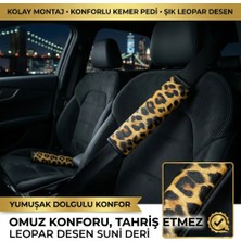 Valente Lusso Safari Serisi Leopar Desenli Araç Emniyet Kemeri Pedi - Kıyafet Koruyucu (2'li Set)