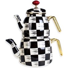 Acar Qualita-Kıng Çaydanlık Takımı XAP-21-0515 2 Litre ve 1 Litre Kapasiteli Siyah - Beyaz Tasarım