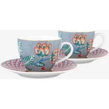 Pip Studio Flower Festival Mavi Porselen Kahve Fincan Seti 120 ml