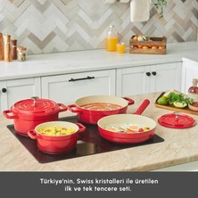 Karaca Swiss Crystal Neocast 7 Parça Döküm Tencere ve Tava Seti Kırmızı