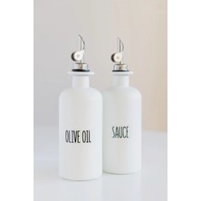 Dekorz Dükkan 2'li Gümüş Başlıklı Mat Beyaz Cam Yağdanlık Seti - 4 Adet Etiketli - 500ML