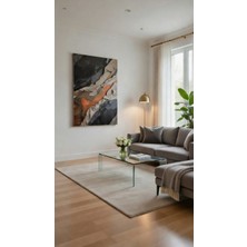 Safir Design Terra Cotta ve Antrasit Soyut Dalga Tablo Estetik ve Modern Kanvas Baskı