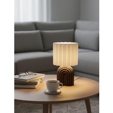 Mcy Dekor Modern Pliseli Ahşap Desen Abajur | Masa Lambası | Ev Dekorasyonu | Hediyelik Eşya