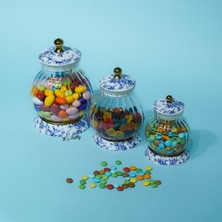 Miss Betty Blue Life 3'lü Cam Porselen Çay Şeker Kavanozu