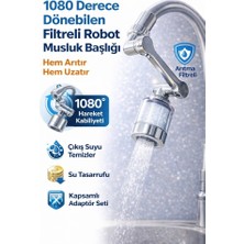 Optana Su Tasarruflu Oynar Uzun Başlıklı Musluk Ucu Filtreli 1080° Dönebilen Musluk Başlığı Paslanmaz Krom Görünümlü Su Ucu