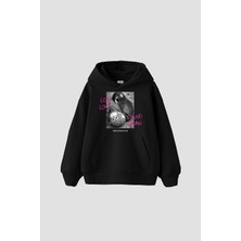 Sekizbiraltı Love Lost Baskılı Oversize Unisex Siyah Hoodie