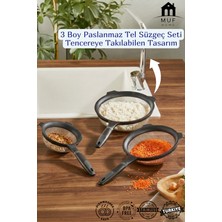Muf Home Qlux Ideas 3 Boy Paslanmaz Tel Süzgeç Seti Tencereye Takılabilen Tasarım Makarna Süzgeci Elek-Kevgir