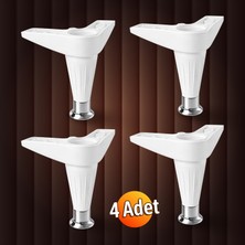 Badem10 4 Adet Aytuğ Akasya (Beyaz-Krom) 15 cm Ayarlanabilir Kanepe Baza Tv Ünitesi Mobilya Ayağı Plastik