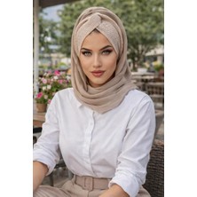 Aişe Tesettür Bej Dantel Burgu Hazır Şal