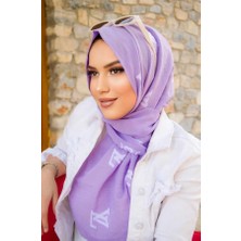 Aişe Tesettür Lila Desenli Pratik  Şal