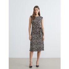 Lcw Kahverengi Leopar Desenli Midi Elbise