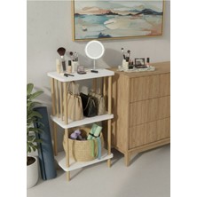 Macco Mobilya 3 Katlı Ahşap Dikdörtgen Yan Sehpa Çok Amaçlı Dekoratif Raf Ünitesi
