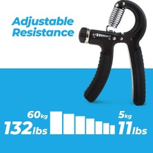 Joints El Egzersiz Sıkma Kuvvetlendirme Grip Trainer 5 - 60 kg Ayarlanabilir Dirençli Siyah Renk