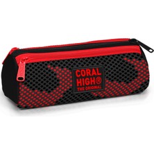 Coral High Kids Siyah Kırmızı Desenli Üç Bölmeli Kalem Çantası 31033