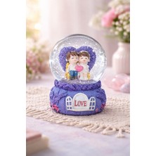 Home LED Işıklı Kar Küresi-Kalp Detaylı Çift Figürlü Dekoratif