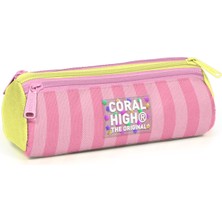 Coral High Kids Pembe Sarı Çizgi Desenli Üç Bölmeli Kalem Çantası 31023