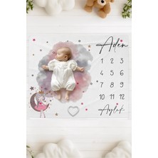 Lilabio %100 Pamuk Isme Özel Bebek Fotoğraf Çekim Anı Örtüsü (120X100 Cm) Aydaki Kız